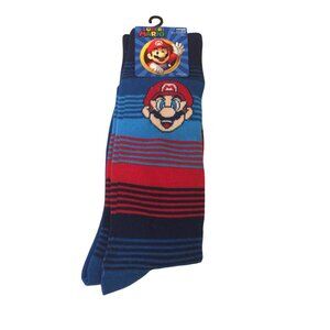 SUPER MARIO Men's Crew Socks Size 10-13 Red Blue